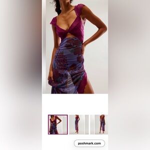 Free People Suddenly Sheer. Fuchsia purple multi colored Maxi dress.